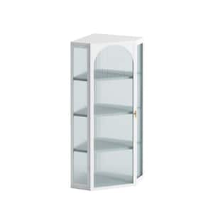 White Glass Wood Wall Mounted Corner Cabinet with Storage Featuring for Bedroom, Living Room, Bathroom, Kitchen