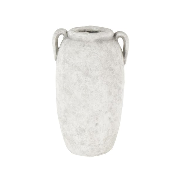 Litton Lane White Antique Style Textured Ceramic Decorative Vase with Black Shadings and Handles