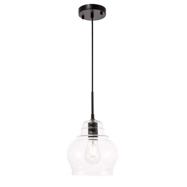 Unbranded Timeless Home 8 in. 1-Light Black and Clear Seeded Glass Pendant Light, Bulbs Not Included