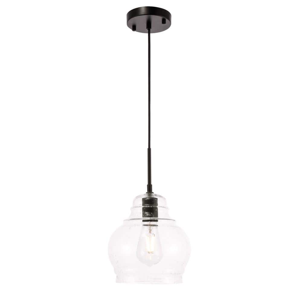 Timeless Home Pierce 1-Light Pendant in Black with 8 in. W x 9 in. H Clear 