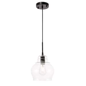 Timeless Home Pierce 1-Light Pendant in Black with 8 in. W x 9 in. H Clear Seeded Glass