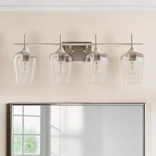 4-Light Brushed Nickel Wall Sconce Vanity Lights with Glass Shade