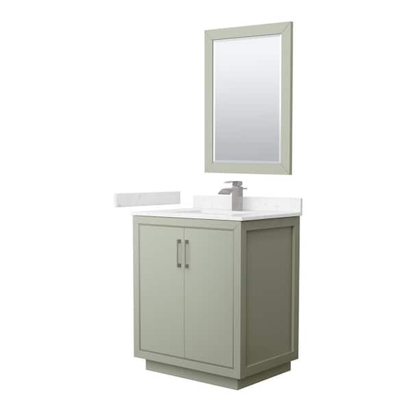 Wyndham Collection Icon 30 in. W x 22 in. D x 35 in. H Single Bath Vanity in Light Green with Carrara Cultured Marble Top and 24" Mirror