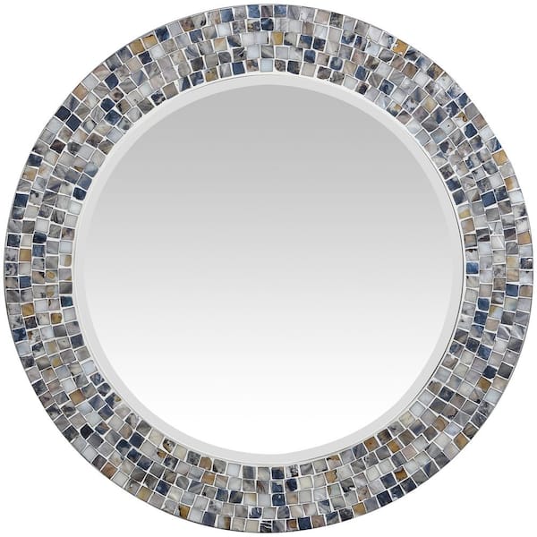 FirsTime & Co. 19 in. H x 19 in. W Round Mosaic Tiles FirsTime & Co. Gray Jasmine Pearl Mosaic Coastal Framed Wall Mirror