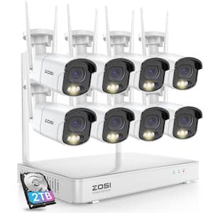 4MP 2.5K 8-Channel 2TB NVR Wireless Security Camera System with 8 Outdoor Wi-Fi IP Spotlight Bullet Cameras, 2-Way Audio