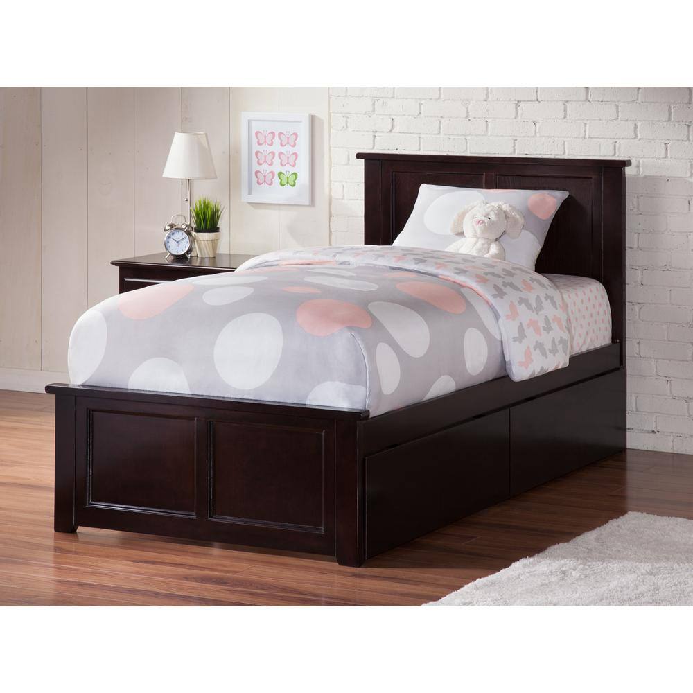 Espresso Twin Wood Platform Bed with Storage Drawers