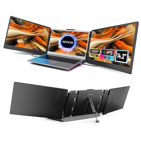 BIBIVIS 14.2 in. Portable Triple Monitor with Full HD IPS Display Laptop, Laptop Screen Extender Fits 13 in. - 17 in. Laptops