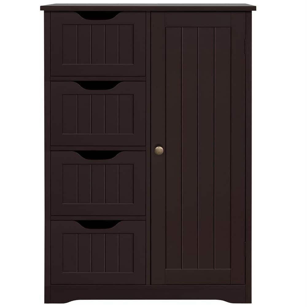 22 in. W x 12 in. D x 32.5 in. H Brown Bathroom Linen Cabinet Floor Storage