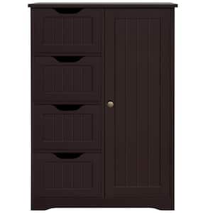 22 in. W x 12 in. D x 32.5 in. H Brown Bathroom Linen Cabinet Floor Storage Cabinet with 1 Cupboard and 4 Drawers