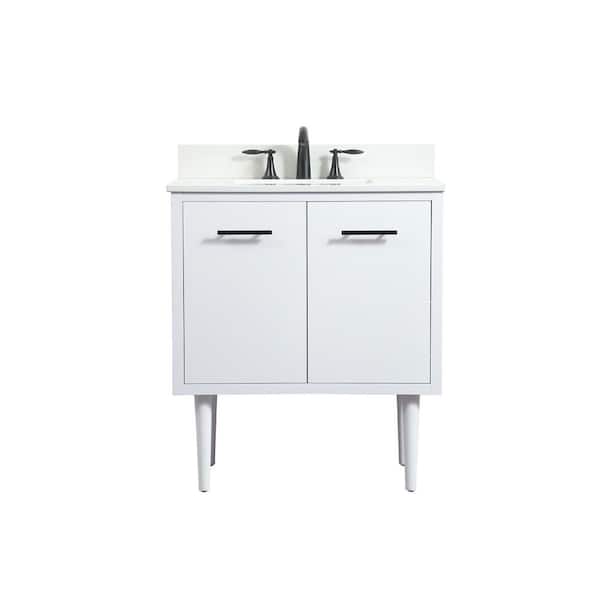 Unbranded Simply Living 30 in. W x 19 in. D x 33.5 in. H Bath Vanity in White with Ivory White Engineered Marble Top