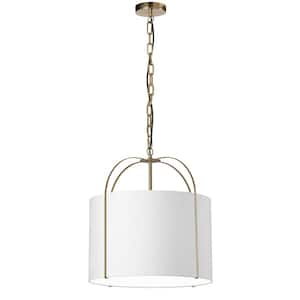 Quincy 1-Light Gold Shaded Pendant Light with White Fabric Shade