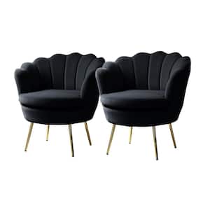 Fidelia Black Tufted Barrel Chair with Scalloped Seashell Edges (Set of 2)