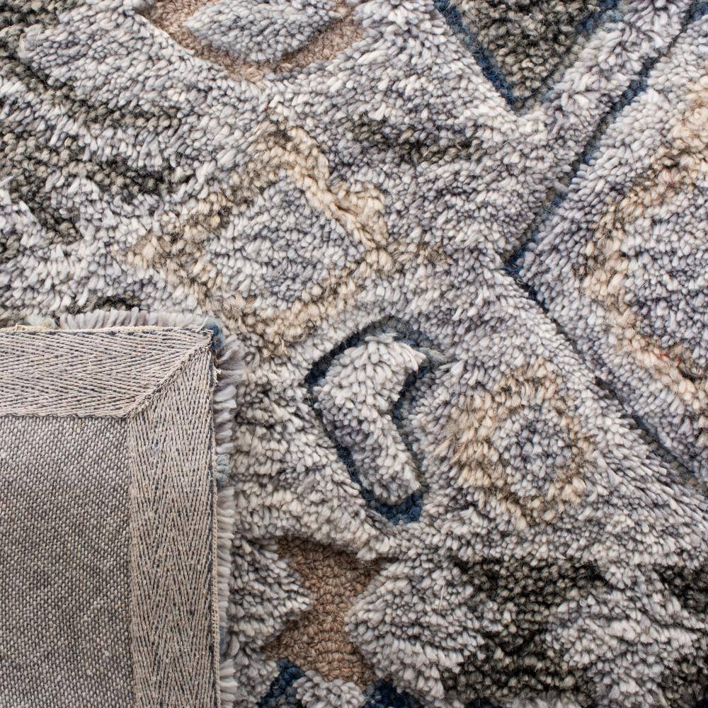 Grey and Olive Hand-Tufted Wool Moroccan Shag Runner Rug