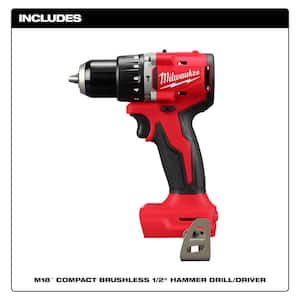 M18 18-Volt Lithium-Ion Brushless Cordless 1/2 in. Compact Hammer Drill/Driver (Tool-Only) w/M18 5.0Ah Battery & Charger
