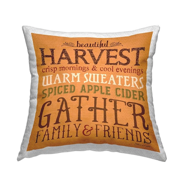 Beautiful Harvest Fall Autumnal Typography Words Orange Square Outdoor Throw Pillow