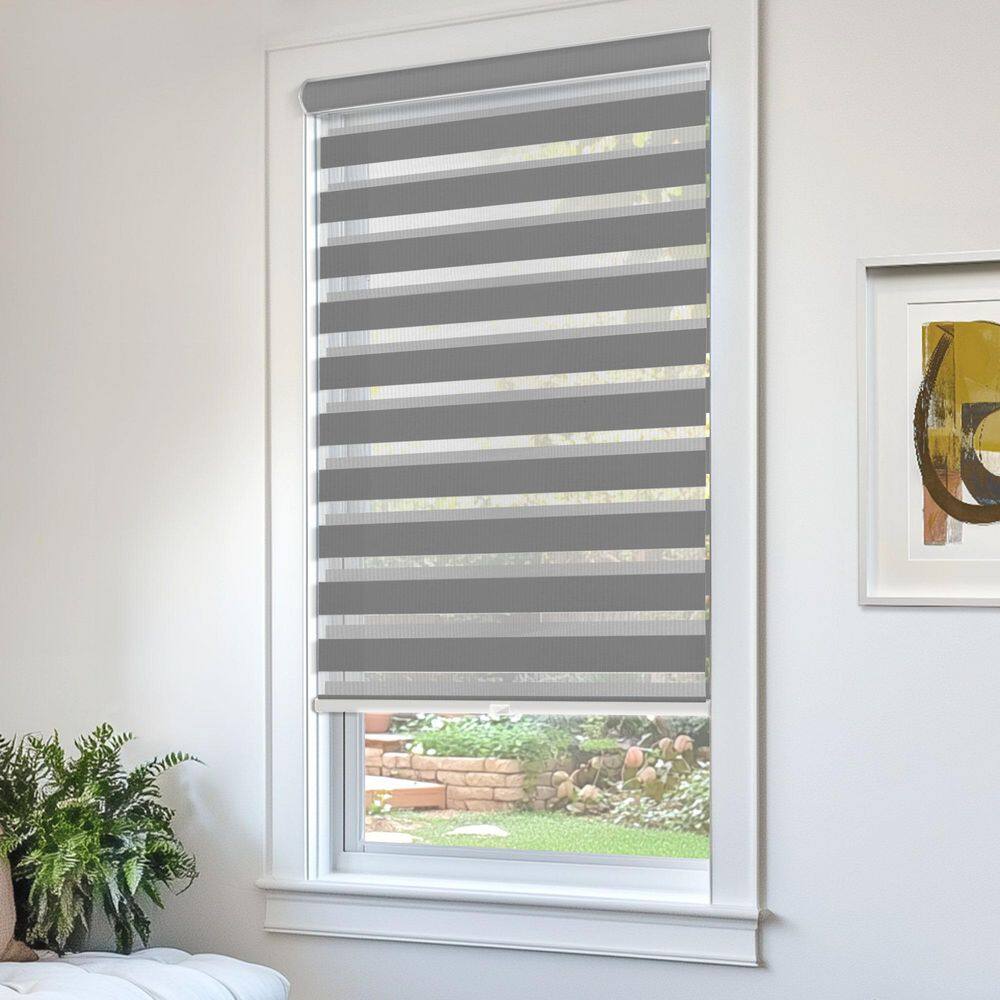 Gray Cordless Light Filtering Zebra Roller Shade 20" x 72"