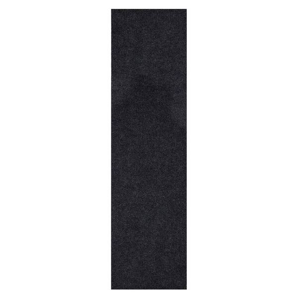 Ottomanson Lifesaver Collection Non-Slip Rubberback Solid 3x17 Indoor/Outdoor Runner Rug, 2 ft. 7 in. x 17 ft., Black