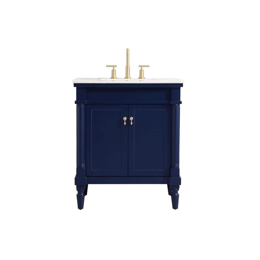 Timeless Home 30 in. W Single Bath Vanity in Blue with Marble Vanity Top in