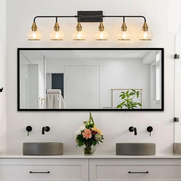 48 in. W 6 Light Black and Gold Vanity Light with Lamp Holders and Shade for Mirror, Bathroom, NO Bulbs Included
