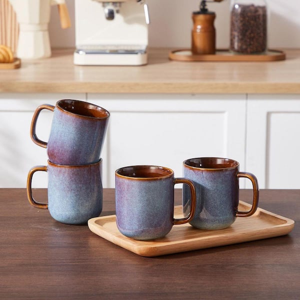 vancasso 16 oz. Grayish-blue and Golden-bronze Stoneware Mug (Set of 4)  Coffee Mugs Tea Coffee Cups Dishwasher and Microwave Safe  VC-ONION-GB-4DBZ-FC
