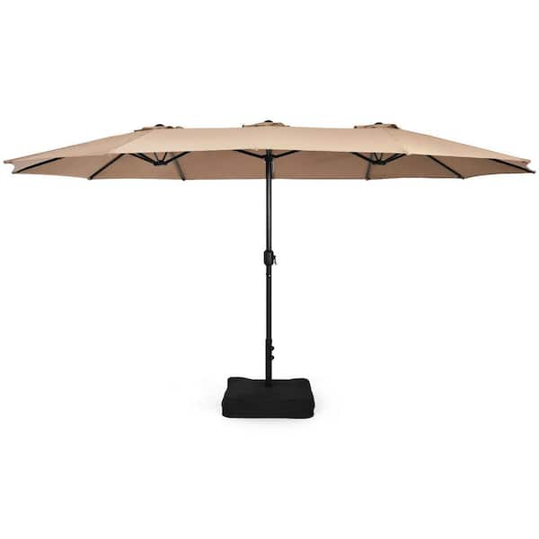 FORCLOVER 15 ft. Double-Sided Market Patio Umbrella with Crank and Base in Brown