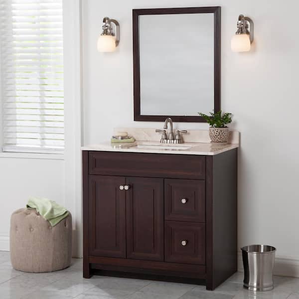 Home Decorators Collection Brinkhill 37 in. W x 22 in. D x 39 in. H Single Sink  Bath Vanity in Chocolate with Dune  Stone Composite Top