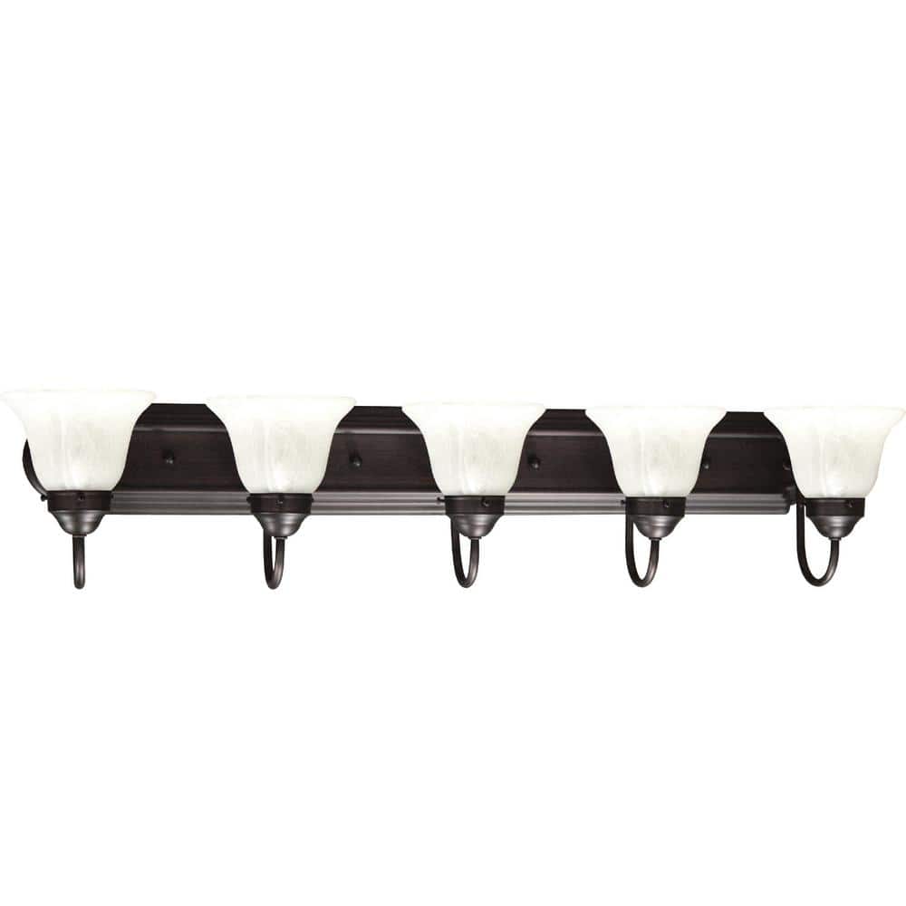 Minster Antique Bronze 5-Light Vanity Fixture with Alabaster Glass