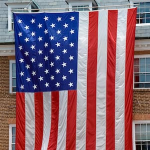 American Flag 12 x 18 ft. for Outside 100%, US Flags w/Embroidered Stars Sewn 5 Brass Grommets and Strips, Vivid Color