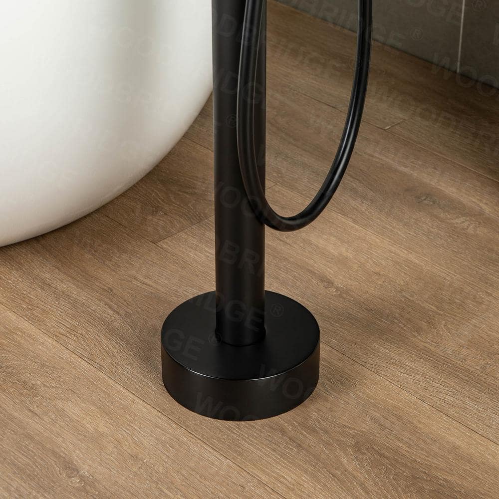 Matte Black Brass Floor Mount Bathtub Faucet with Hand Shower
