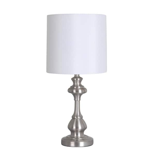Cresswell 18.75 in. Silver Candlestick Accent Lamp with White Shade