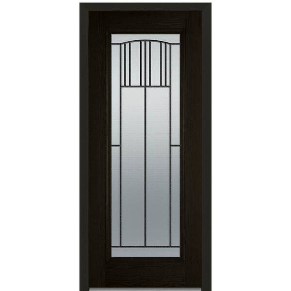 MMI Door 36 in. x 80 in. Madison Right-Hand Inswing Full Lite Decorative Classic Stained Fiberglass Oak Prehung Front Door