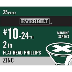 #10-24 x 2 in. Phillips Flat Head Zinc Plated Machine Screw (25-Pack)