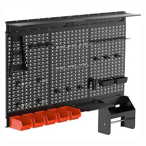 18.4 in. 4 ft. Wide Black Steel Pegboard Wall Rack with Powder Coated Finish, Tool Organizer Kit, Workbench Accessories