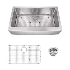 Farmhouse Apron Front Undermount 16-Gauge Stainless Steel 36 in. Single Bowl Kitchen Sink with Grid and Drain Assembly