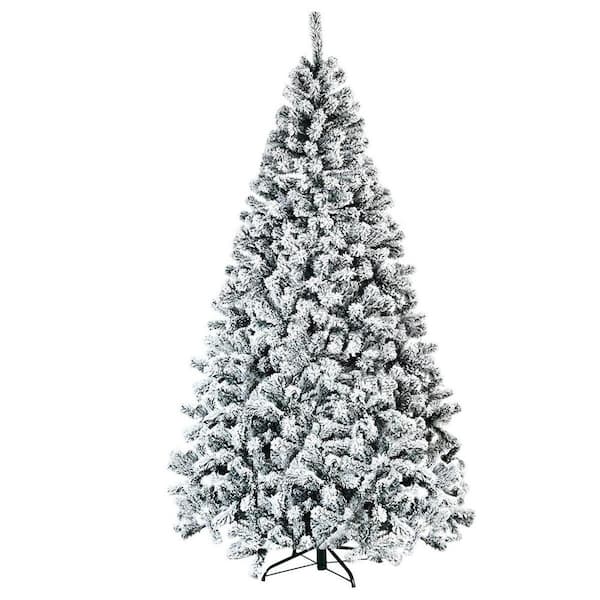 Costway 7.5 ft. Unlit Premium Snow Flocked Hinged Artificial Christmas Tree with Metal Stand