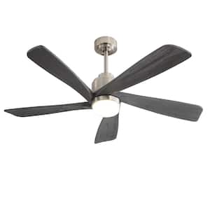 52 in. Indoor/Outdoor Smart Nickel Wood Ceiling Fan with LED Light and Remote APP Control