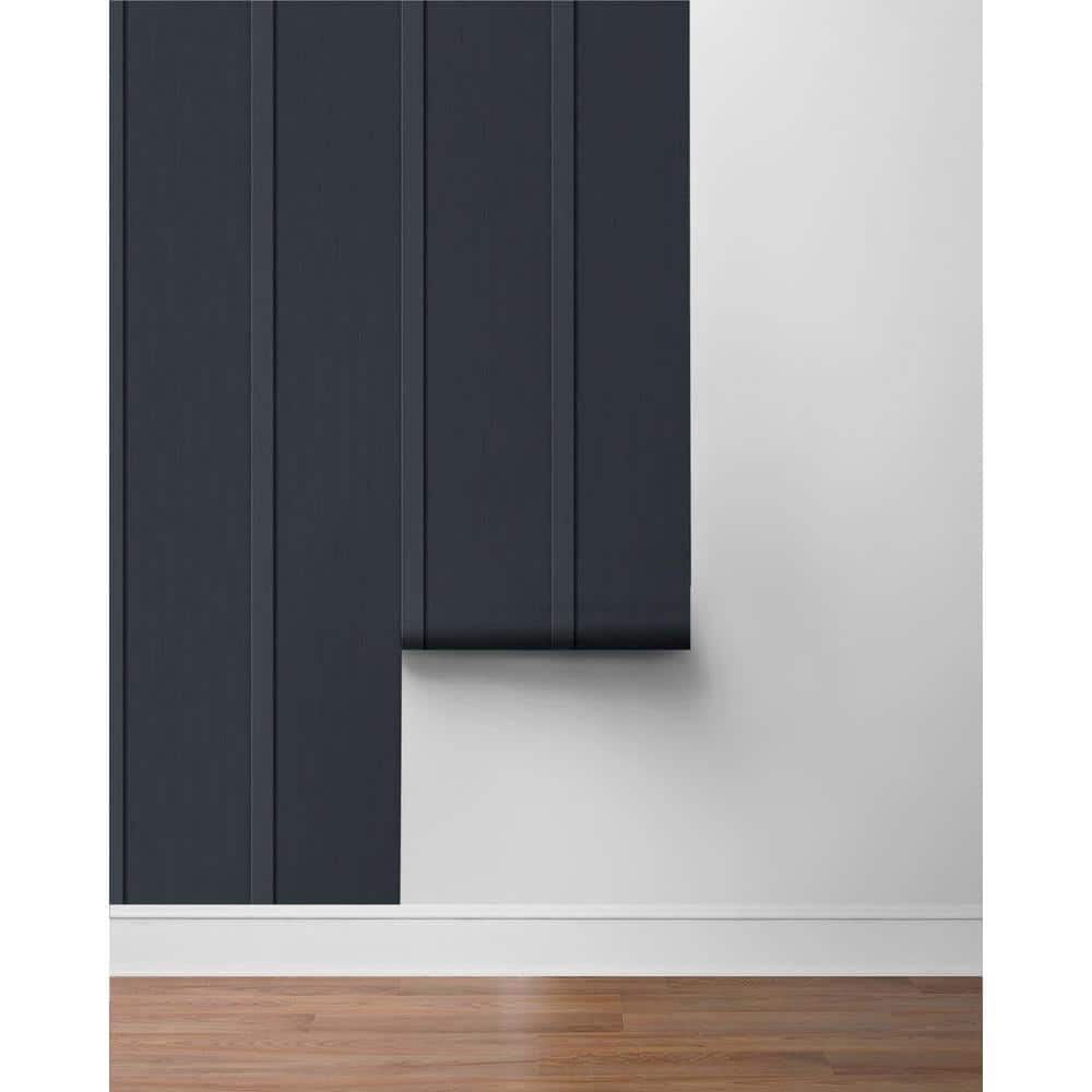 Dark Blue Faux Board and Batten Pre-pasted Wallpaper