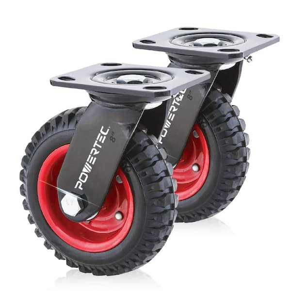 8 in. Swivel Plate Caster Wheels, Heavy-Duty Industrial Plate Casters with Rubber Knobby Tread (2-Pack)