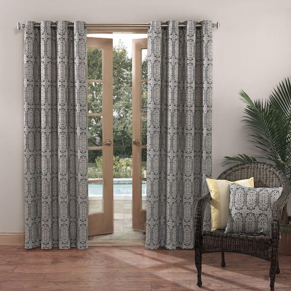 Sun Zero Outdoors Semi-Opaque Nelly Indigo Indoor/Outdoor Woven Mosaic Color Window Curtain 52 in. W x 84 in. L (Price Varies by Size)