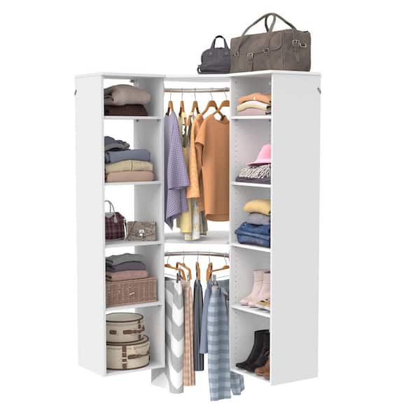 Style+ White Hanging Wood Closet Corner System with (2) 16.97 in. W Towers, 2 Corner Shelves and 2 Corner Rods