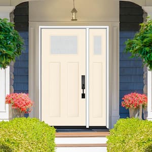 Legacy 51 in. x 80 in. 1/4 Toplite Rain Glass RHOS Primed Linen Finish Fiberglass Prehung Front Door w/12 in. SL