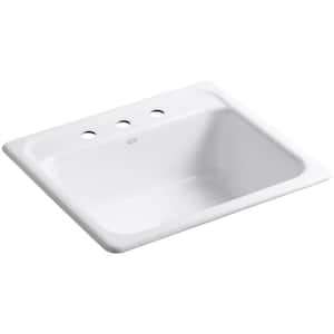 Mayfield Drop-in Cast-Iron 25 in. 3-Hole Single Bowl Kitchen Sink in White