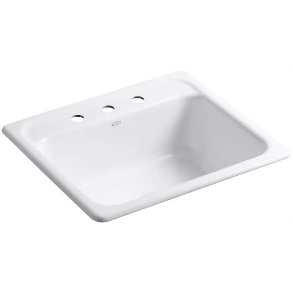 KOHLER Mayfield Drop-in Cast-Iron 25 in. 3-Hole Single Bowl Kitchen Sink in White