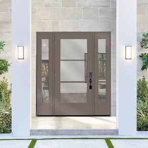 Legacy 64 in. x 80 in. Icon 3 Lite Modern Clear Glass RHOS Kindling Mahogany Fiberglass Prehung Front Door w/Dbl 12inSL