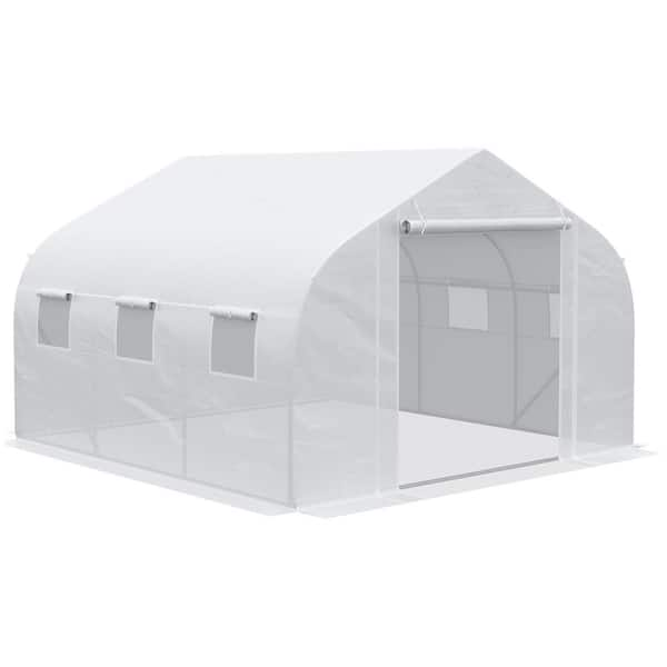 Outsunny 137.8 in. W x 118.1 in. D x 78.7 in. H White Walk-In Greenhouse