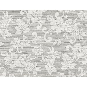 Half Moon Grey Juno Island Floral Embossed Vinyl Unpasted Wallpaper Roll 60.75 sq. ft.