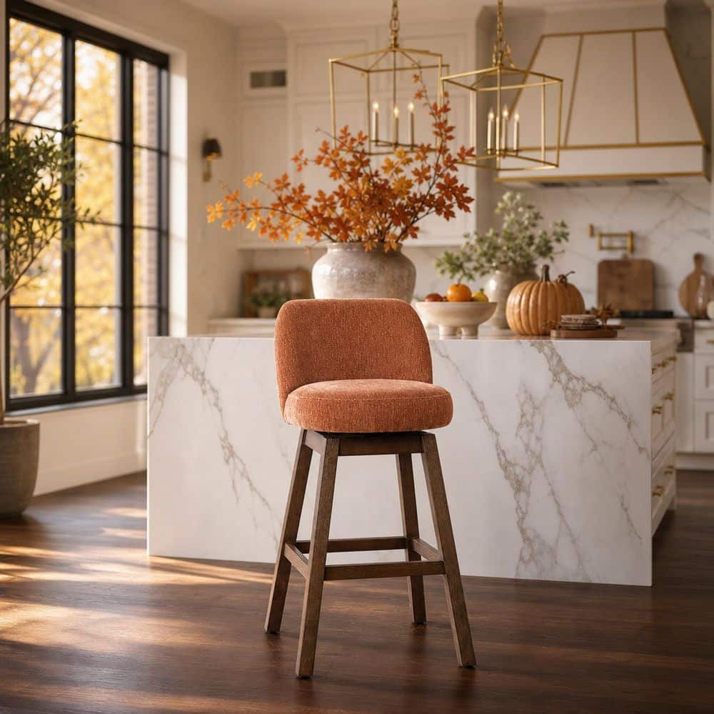 Trixi 26 - 30 in. H Swivel Rose/Brown Low Back Wood Bar Stool with Fabric Seat price history on PriceWatchPro