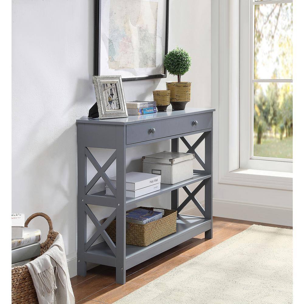 Oxford Gray 40" Wood Console Table with Storage Shelf and Drawer