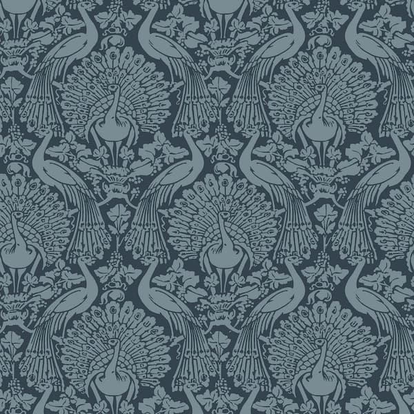 Laura Ashley Peacock Damask Dusky Seaspray Removable Wallpaper Sample