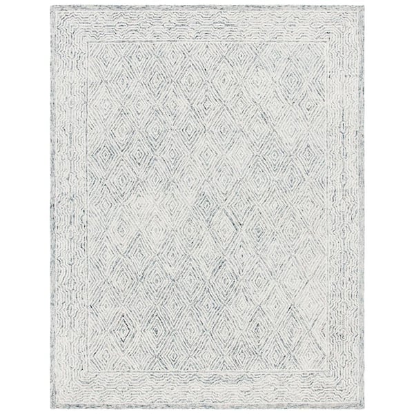 Capri Ivory/Blue 8 ft. x 10 ft. Border Diamond Area Rug
